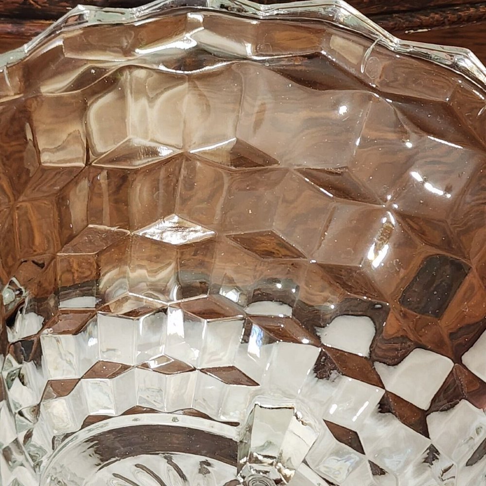 Colony Whitehall Clear Footed Bowl 10" cube cubist glass midcentury vintage - Picture 11 of 13
